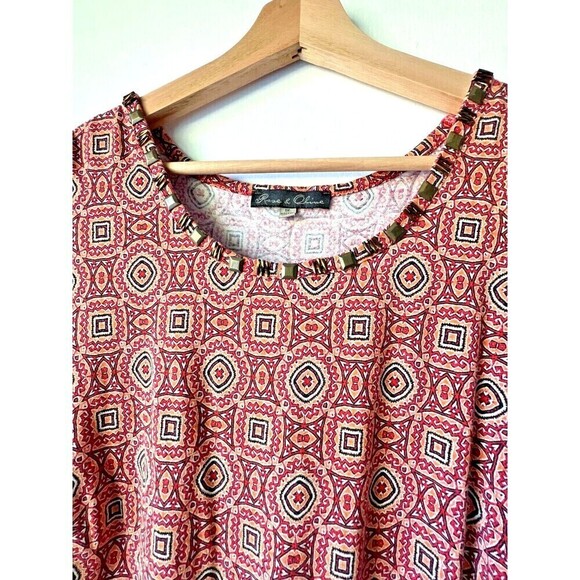 Womens sleeveless top bohemian geometric casual blouse orange red plus size 1x. - Picture 7 of 9